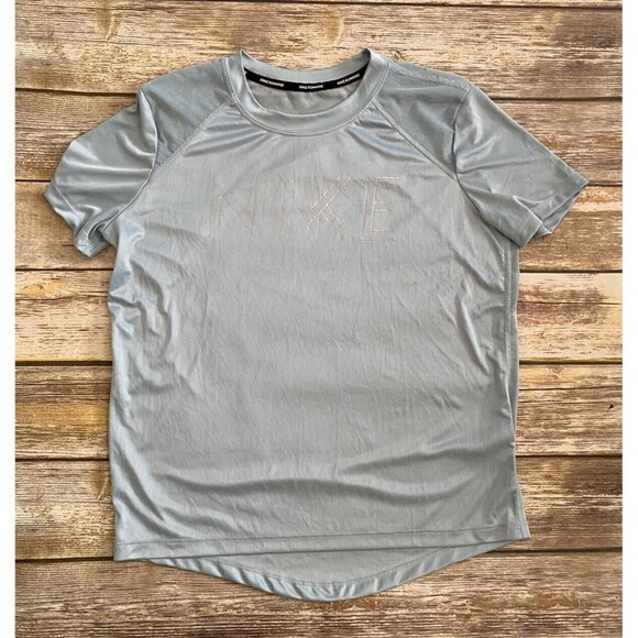 Nike Womens Running‎ Blue Metallic Logo w/ Mesh Detailing SS Top Size M Runner - Picture 1 of 8